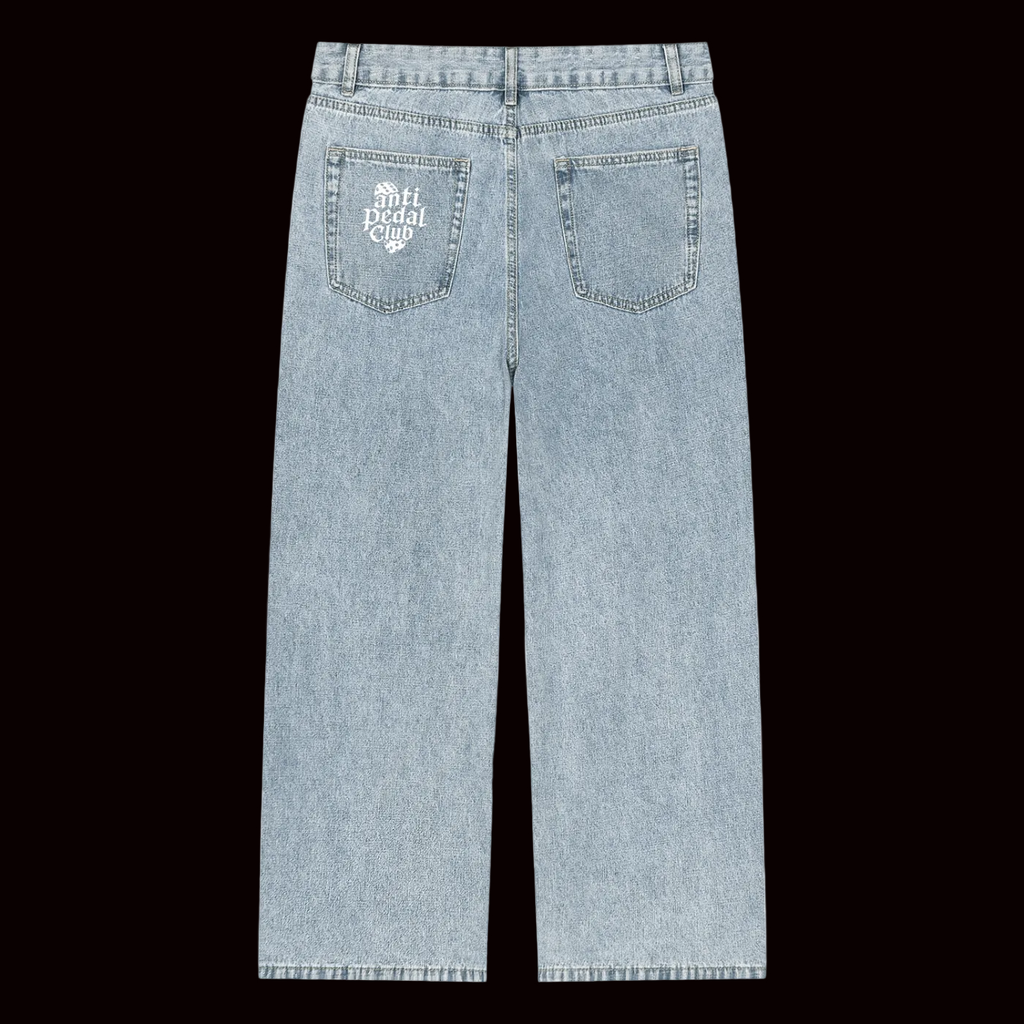 White anti pedal club dice jeans