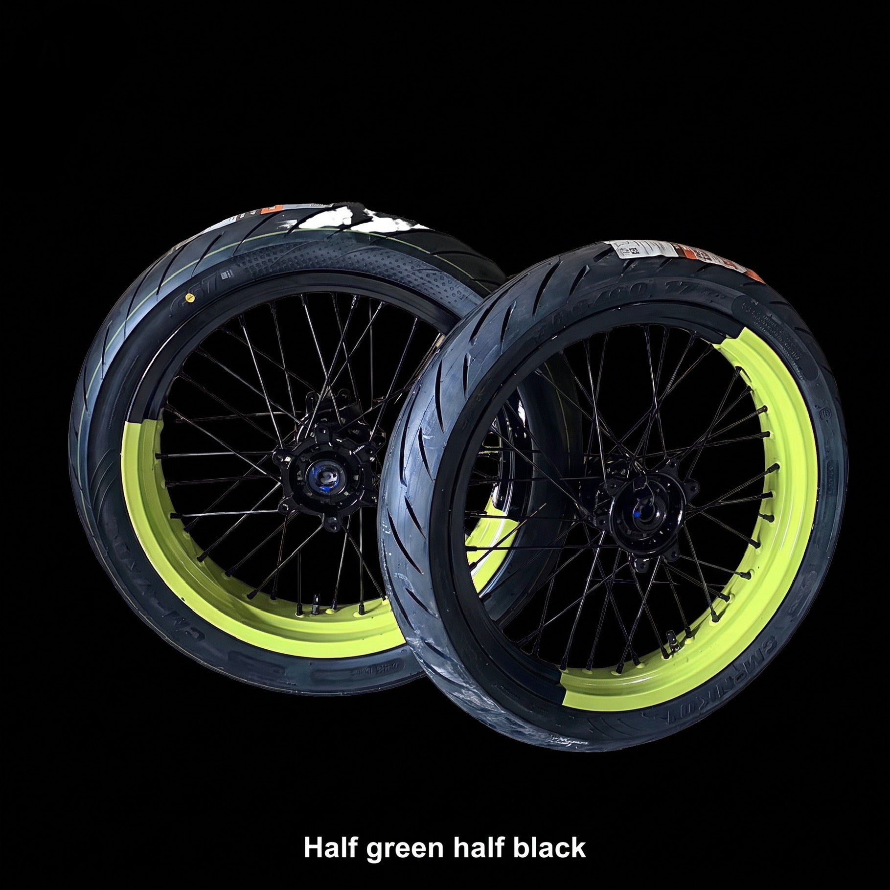 Surron Ultra Bee 17 inch Supermoto Wheels - Half Black, Half Green