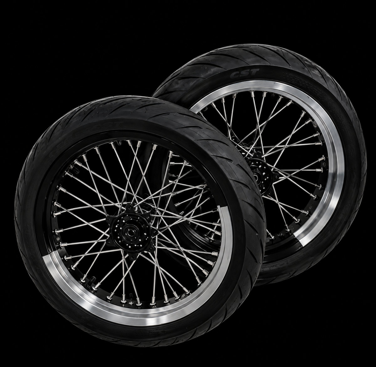 Surron Ultra Bee 17 inch Supermoto Wheels - Half Chrome, Half Black
