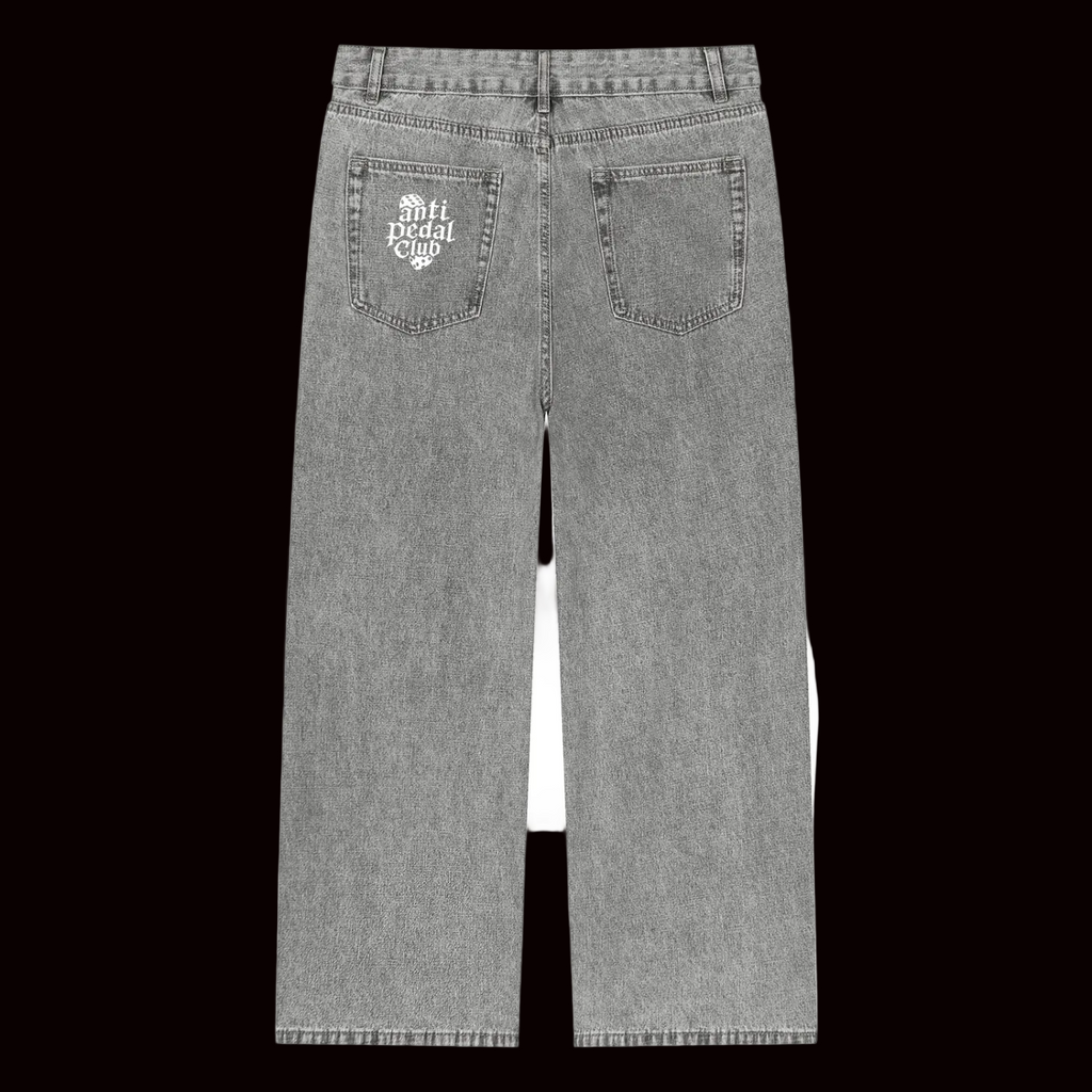 White anti pedal club dice jeans